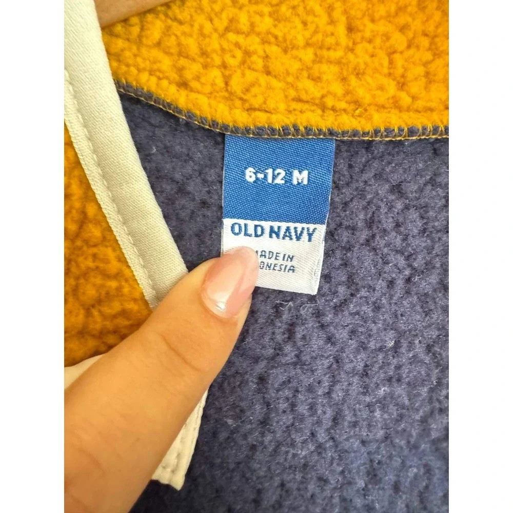 Old Navy Colorblock Sherpa Snap Jacket 6-12M Retro Outdoorsy Streetwear Scandi